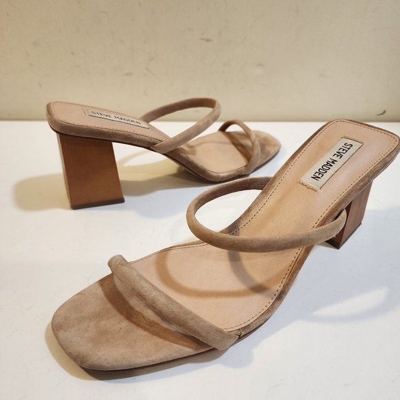 Steve Madden Honey Slide Block heels Strappy Leather Upper Sandals size 9.5M - Picture 1 of 9